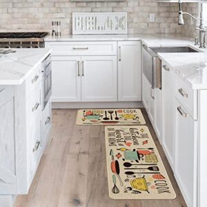 Artoid Mode The Kitchen is The Heart of The Home Kitchen Mats Set of 2, Seasonal Cooking Sets Holiday Party Low-Profile Floor Mat for Home Kitchen - 17x29 and 17x47 Inch