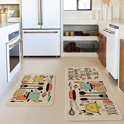 Artoid Mode The Kitchen is The Heart of The Home Kitchen Mats Set of 2, Seasonal Cooking Sets Holiday Party Low-Profile Floor Mat for Home Kitchen - 17x29 and 17x47 Inch