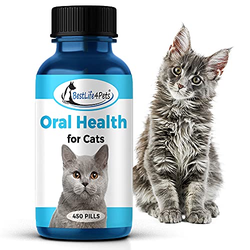 BestLife4Pets Oral Health for Cats - Cat Dental Care Supplement Anti inflammatory Pain Relief for Stomatitis Gingivitis and Gum Disease Cat Supplies for Dental Care - Easy to Use Pills (450 ct)