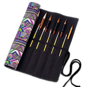 LaVenty Boho Roll Up Paint Brush Holder Painting Organization And Storage Artist Canvas Roll Pouch Bag Makeup Brushes Case Organizer Without Brushes