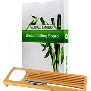 Bamboo Land- Bamboo Sweep Off Baguette Board with Bread Crumb Catcher and Ceramic Dipping Dish, 18” x 7”, Bread Cutting Board with Crumb Catcher, Board for Cutting Bread, Bread Cutter Knife