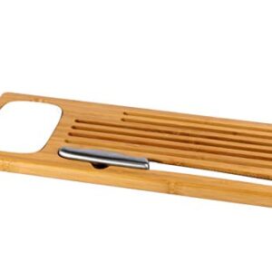 Bamboo Land- Bamboo Sweep Off Baguette Board with Bread Crumb Catcher and Ceramic Dipping Dish, 18” x 7”, Bread Cutting Board with Crumb Catcher, Board for Cutting Bread, Bread Cutter Knife