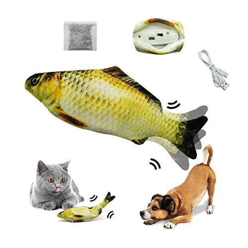 SUNFATT Floppy Fish Dog Toy,Dog Fish Toy,USB Charging Flopping Fish,Made of Cotton and Short Plush,Cat Kicker Toy Can Chew,Reducing Stress for Dogs Cats,Catnip Toys.