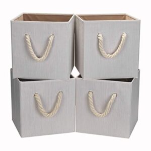 robuy set of 4 beige foldable bamboo fabric cube storage bins with cotton rope handle, collapsible resistant basket box organizer for shelves size (10.5x10.5 x11 inch)