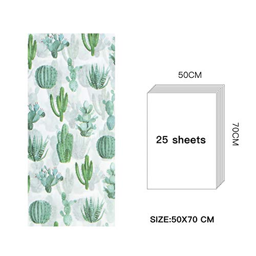 WRAPAHOLIC Gift Wrapping Tissue Paper - 25 Sheets 19.7x27.5 Inch Watercolor Cactus Print Gift Wrap Paper Bulk for Packing, DIY Crafts