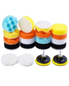 mido professional abrasive buffing pads for drill 22pcs foam drill buffing kit car drill polishing kit for car sanding, buffing, waxing(18 pads+2 drill adapters+2 suction cups)