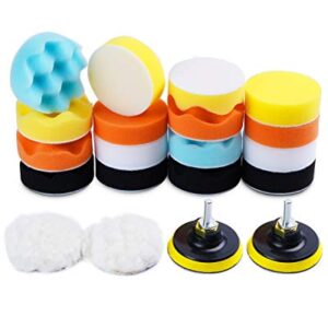 MIDO PROFESSIONAL ABRASIVE Buffing Pads For Drill 22PCS Foam Drill Buffing Kit Car Drill Polishing Kit for Car Sanding, Buffing, Waxing(18 Pads+2 Drill Adapters+2 Suction Cups)