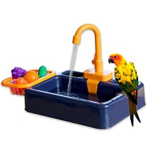 activane bird bath tub, parrot automatic bathtub with faucet, bird shower bathing tub feeder bowl for pet small medium parrot parakeet cockatiel conure