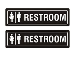 restroom sign unisex for business and home, 7" x 2" self-adhesive metal for office bathroom toilet wall or door decor, easy mounting uv-protected (2 pack)