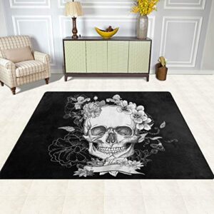 Modern Area Rugs 5x7 Washable - Skull Rose White Soft Area Rug Anti-Skid Nursery Rug Carpet Floor Mat Home Decor Living Room and Outdoor