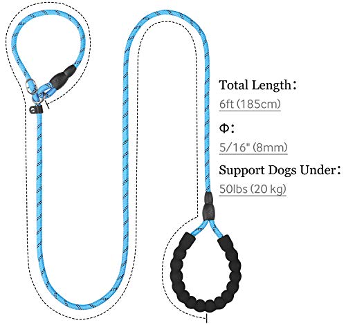 TagME 6 FT Slip Lead Dog Leash,12 Colors,Reflective Strong Rope Slip Leash with Padded Handle,Durable No Pulling Pet Training Leash for Puppy/Small Dogs,Sky Blue