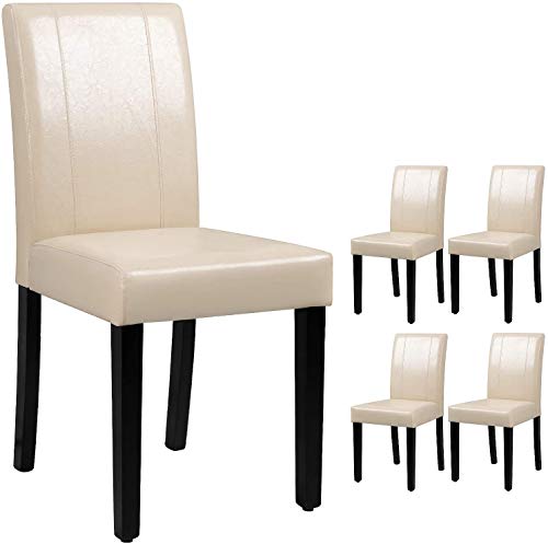 VICTONE Dining Chairs PU Leather Modern Urban Style Home Kitchen Armless Side Chair with Solid Wood Legs Living Room Chairs Set of 4 (Beige White)