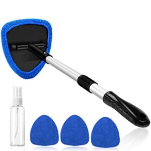 AstroAI Windshield Cleaner, Microfiber Car Windshield Cleaning Tool with 4 Reusable and Washable Microfiber Pads and Extendable Handle Auto Inside Glass Wiper Kit, Blue