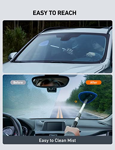 AstroAI Windshield Cleaner, Microfiber Car Windshield Cleaning Tool with 4 Reusable and Washable Microfiber Pads and Extendable Handle Auto Inside Glass Wiper Kit, Blue