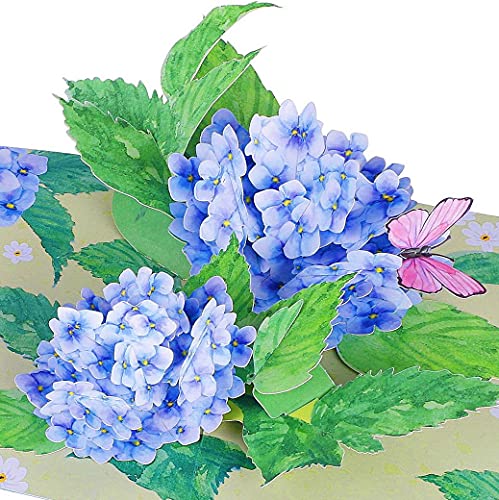 Liif Hydrangea Blossoms Butterfly 3D Greeting Pop Up Mother's Day Card, Spring, Summer, Anniversary, Fathers Day, Get Well, Thinking Of You, All Occasion, Happy Birthday Cards For Mom, Women, Her | With Message Note & Envelop | Large Size 8 x 6 Inch