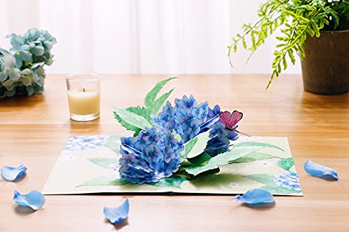 Liif Hydrangea Blossoms Butterfly 3D Greeting Pop Up Mother's Day Card, Spring, Summer, Anniversary, Fathers Day, Get Well, Thinking Of You, All Occasion, Happy Birthday Cards For Mom, Women, Her | With Message Note & Envelop | Large Size 8 x 6 Inch