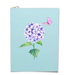 Liif Hydrangea Blossoms Butterfly 3D Greeting Pop Up Mother's Day Card, Spring, Summer, Anniversary, Fathers Day, Get Well, Thinking Of You, All Occasion, Happy Birthday Cards For Mom, Women, Her | With Message Note & Envelop | Large Size 8 x 6 Inch