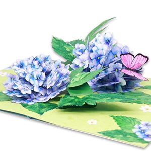 Liif Hydrangea Blossoms Butterfly 3D Greeting Pop Up Mother's Day Card, Spring, Summer, Anniversary, Fathers Day, Get Well, Thinking Of You, All Occasion, Happy Birthday Cards For Mom, Women, Her | With Message Note & Envelop | Large Size 8 x 6 Inch