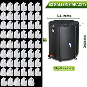 53 Gallon Portable Rain Barrel Water Tank - Collapsible Rainwater Collection System Storage Container - Water Collector Barrels Include Two Spigots and Overflow Kit - Comes with 25 Garden Labels