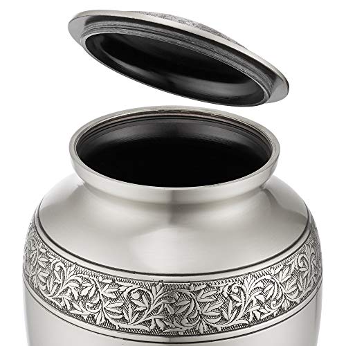 Reminded Cremation Memorial Urn for Human Ashes, Silver Adult Funeral Urn with Velvet Bag