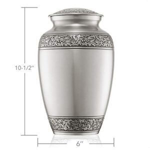 Reminded Cremation Memorial Urn for Human Ashes, Silver Adult Funeral Urn with Velvet Bag