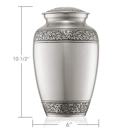 Reminded Cremation Memorial Urn for Human Ashes, Silver Adult Funeral Urn with Velvet Bag