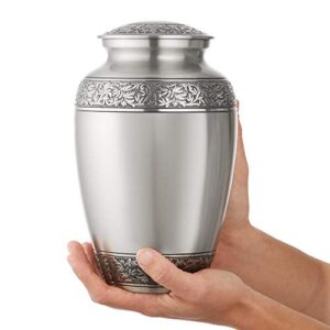 Reminded Cremation Memorial Urn for Human Ashes, Silver Adult Funeral Urn with Velvet Bag