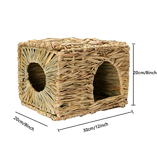 Tfwadmx 2 Pack Rabbit Grass House - Natural Hand Woven Seagrass Play Hay Bed, Collapsible Hideaway Hut Toy for Bunny Hamster Guinea Pig Chinchilla Ferret