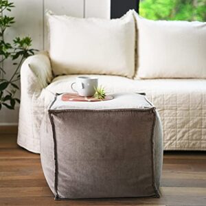 Main + Mesa Modern Boho Cotton Velvet Pouf, Greige