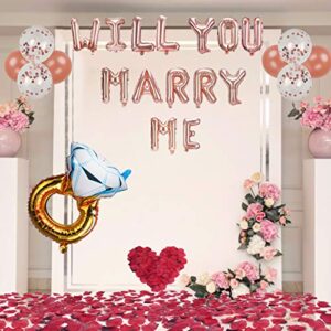 Rose Gold Will you marry me Balloons Marry Me Balloons and 2000 PCS Dark-Red Silk Rose Petals Wedding Flower ,Perfect for Marriage Proposal Ideas Wedding Love Wedding Party Decorations