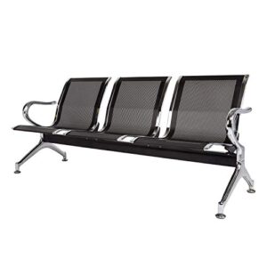 kinsutie waiting room chair with arms 3-seat airport reception bench for business hospital market, black