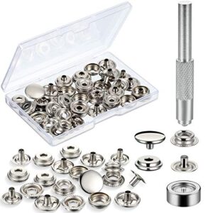 12 sets snaps button leather snap fasteners kit 15mm metal snaps repair kit snaps for clothing press studs snap fasteners with 2 pieces installation tools for sewing bags jeans fabric jackets