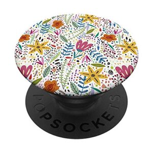 yellow orange pink red flowers pattern for nature lovers popsockets popgrip: swappable grip for phones & tablets