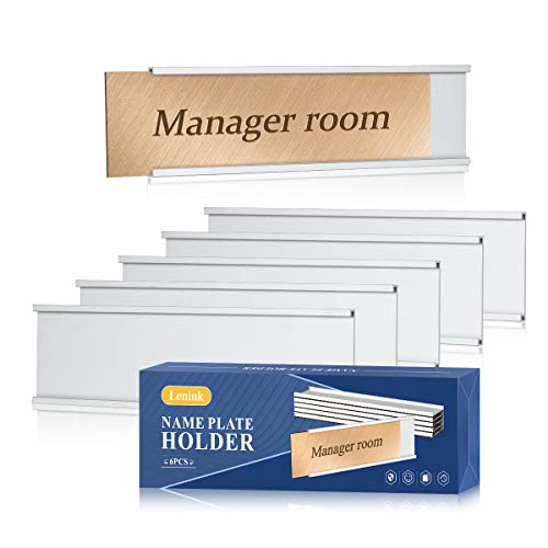 Lenink 6 Pack Name Plate Holder, Wall Mount Office Door Name Plate Holder for Meeting Room, Business Department, Warning Area 8” X 2” (Silver)