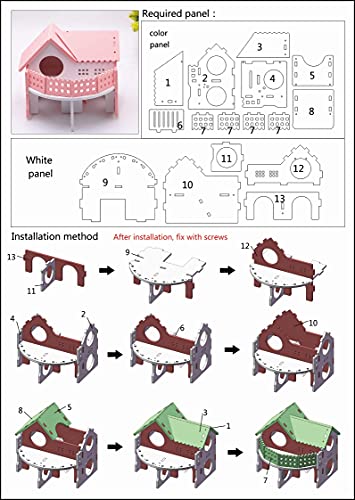 Hamster Maze Wood House Small Animal Hideout Wooden Assemble Double-Deck Hut Villa Ecological Cage Habitat Decor for Dwarf, Hedgehog, Syrian Hamster, Gerbils Mice