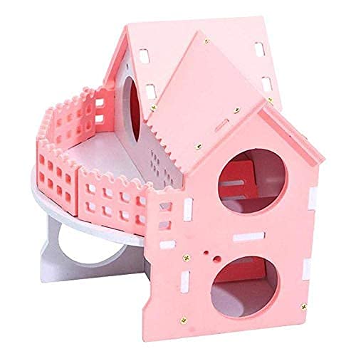 Hamster Maze Wood House Small Animal Hideout Wooden Assemble Double-Deck Hut Villa Ecological Cage Habitat Decor for Dwarf, Hedgehog, Syrian Hamster, Gerbils Mice