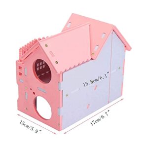 Hamster Maze Wood House Small Animal Hideout Wooden Assemble Double-Deck Hut Villa Ecological Cage Habitat Decor for Dwarf, Hedgehog, Syrian Hamster, Gerbils Mice