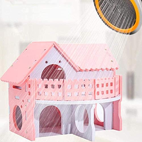 Hamster Maze Wood House Small Animal Hideout Wooden Assemble Double-Deck Hut Villa Ecological Cage Habitat Decor for Dwarf, Hedgehog, Syrian Hamster, Gerbils Mice