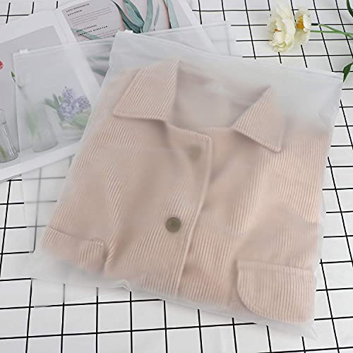 ENPOINT Frosted Zipper Poly Bags, 50PCS 14x16 inch Plastic Bags for Clothes Tshirt Packing, Shipping Zip Bag for Sweater, Skirt, Organizer Storage, Clear Packaging Plastic Bags for Selling Products