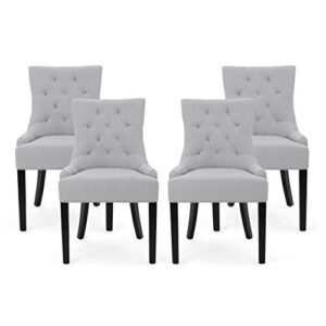 christopher knight home eudora contemporary tufted fabric dining chairs (set of 4), light gray, espresso