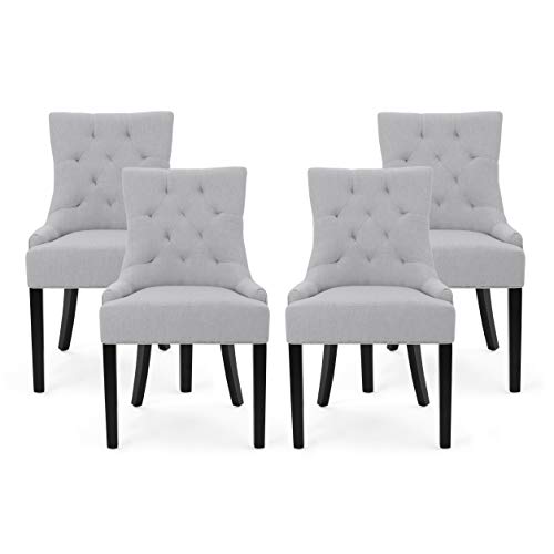 Christopher Knight Home Eudora Contemporary Tufted Fabric Dining Chairs (Set of 4), Light Gray, Espresso