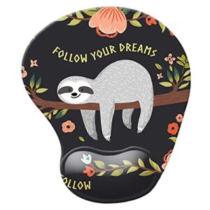 ergonomic mouse pad with wrist support, non slip mousepad with lycra cloth, non-slip pu base easy typing mouse mat for office, computer, laptop & mac (moon baby sloth)