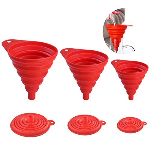 Snowyee Funnels for Filling Bottles, Collapsible Wide Mouth Water Bottle Kitchen Silicone Funnel (3 in 1 Set/Red)