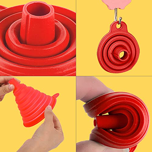 Snowyee Funnels for Filling Bottles, Collapsible Wide Mouth Water Bottle Kitchen Silicone Funnel (3 in 1 Set/Red)