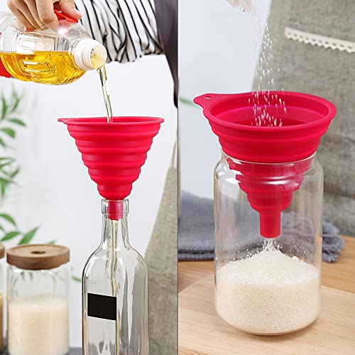 Snowyee Funnels for Filling Bottles, Collapsible Wide Mouth Water Bottle Kitchen Silicone Funnel (3 in 1 Set/Red)