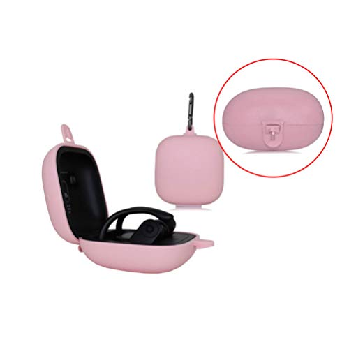 UKCOCO Compatible for Beats Powerbeats Pro Case Cover Silicone Full Protective Shockproof Case Wireless Headset Protective Case Cover with Carabiner - Pink