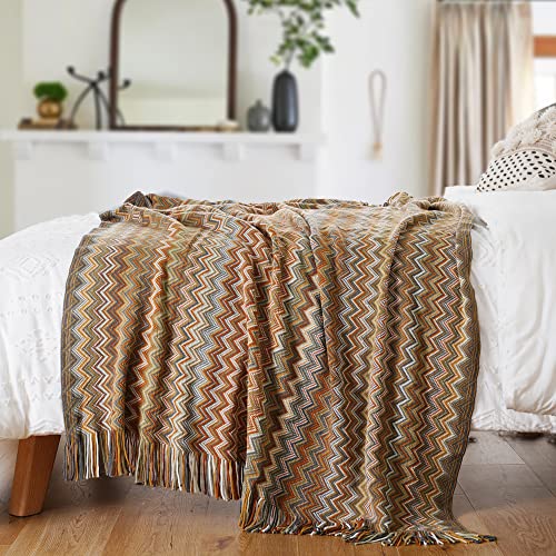 BATTILO HOME Boho Throw Blanket , Yellow Throw Blankets for Couch Bed Sofa , Fall Decorative Blankets with Tassel, Soft Lightweight Mexcian Afgan Blankets and Throws, 50"x80" (Yellow)