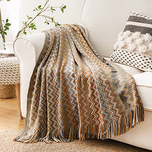 BATTILO HOME Boho Throw Blanket , Yellow Throw Blankets for Couch Bed Sofa , Fall Decorative Blankets with Tassel, Soft Lightweight Mexcian Afgan Blankets and Throws, 50"x80" (Yellow)