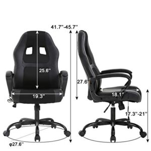 BestOffice BM-SV83-Black PC Gaming MassageErgonomic Desk Adjustable PU Leather Racing Lumbar Support Headrest Armrest Task Rolling Swivel Computer Chair for Women Adults, Black