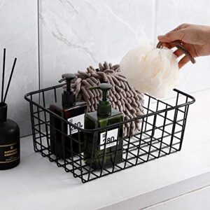 Aeggplant Kitchen Wire Baskets Farmhouse Decor Metal Food Storage Organizer, Household Refrigerator Bin with Built-in Handles for Cabinets,Pantry Set of 2 Black